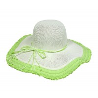 Straw Big Rim Hats – 12 PCS Paper Straw w/ Fringe Trim - Lime Green - HT-ST299LM